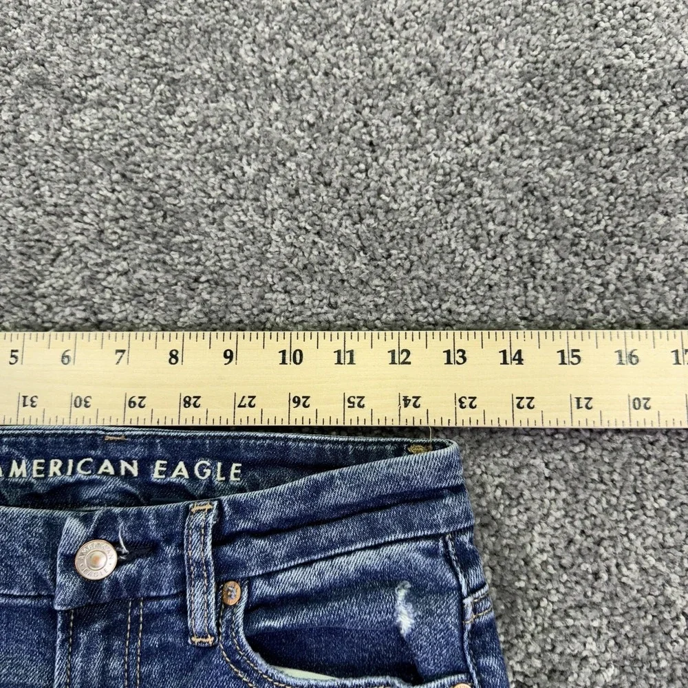 American Eagle Jeans Womens 0 Short Blue Curvy Straight Fringe Denim Casual